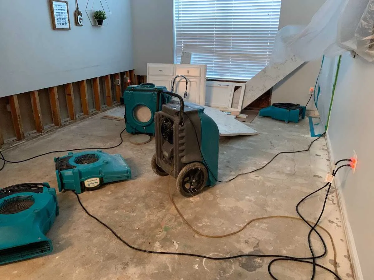 Dehumidifier in flood-cut room for Water Damage Restoration in Rathdrum